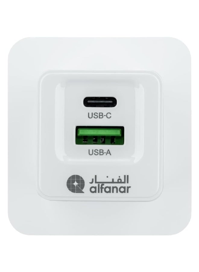 الفنار شاحن حائط USB ثنائي المنافذ Type-C و Type-A بقوة 33 واط من يدعم تقنية باور ديلفري مع تقنية GaN باللون الأبيض 12 x 10 x 5.3 ملم UC05 - Image 2